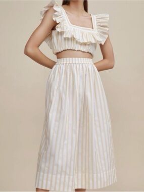 Acler Cream and Tan Striped Midi Skirt Set